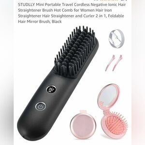 STUDLLY Mini Portable Travel Cordless Negative Ionic Hair Straightener Brush